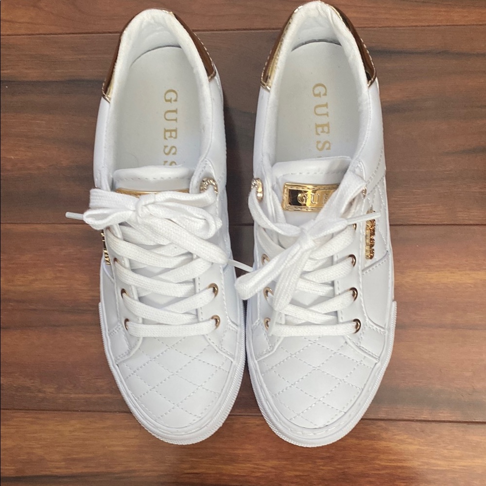GUESS White and Gold Women's Sneakers - Picture 2 of 7
